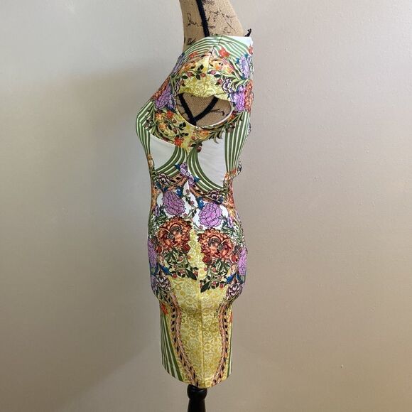 NWT Just Cavalli Gorgeous Rare Animal Floral Print Mini Bodycon Dress size XS - Picture 10 of 16